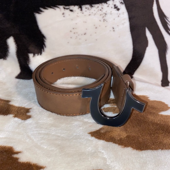 True Religion Brown Leather Belt with Black Buckle - Picture 1 of 3